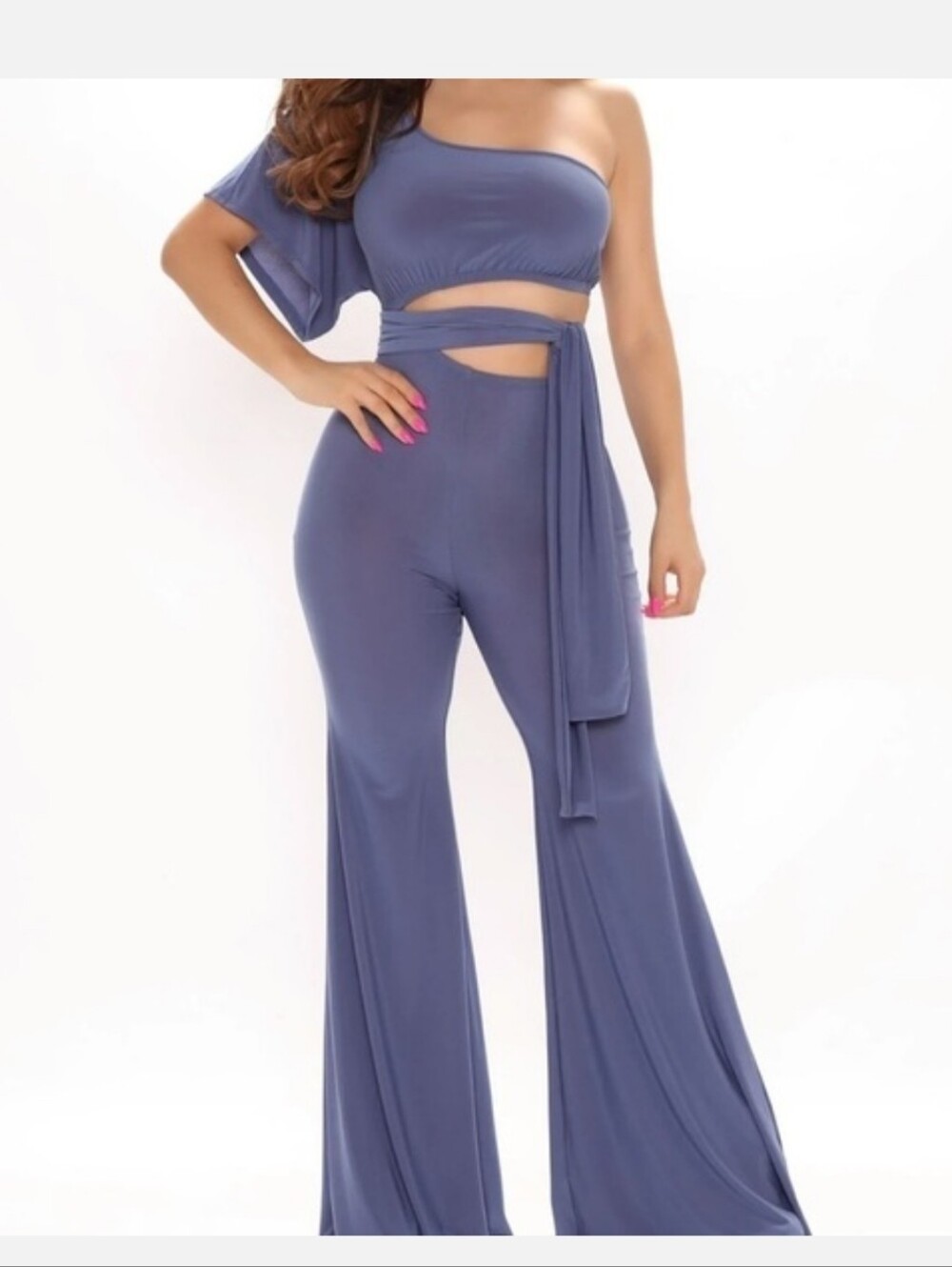 Fashion Nova Blue Wide-Leg Jumpsuit with Waist Tie